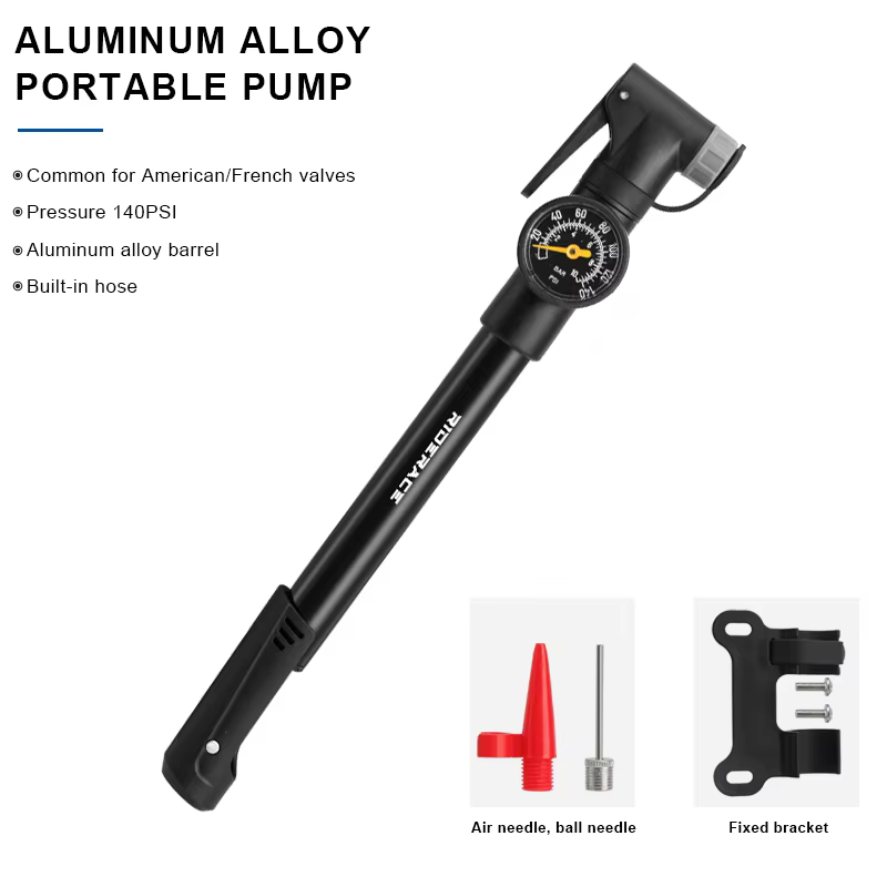Pompe à vélo Portable avec jauge, gonfleur d'air manuel en alliage d'aluminium, pour vélo, voiture, 