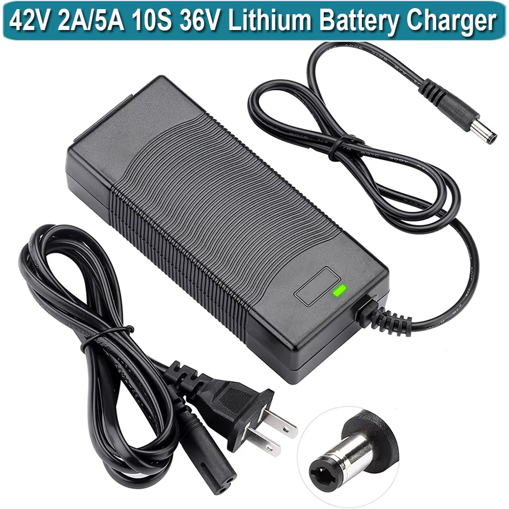Adaptateur d'alimentation 42V 2A 5A, chargeur DC 5.5*2.5/2.1mm pour batterie lithium-ion 36V 10S, vé
