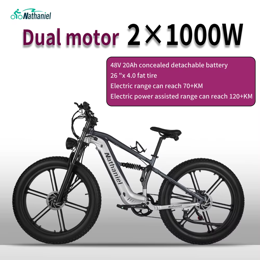 Nathaniel SYR09 vélo électrique 2000W double moteur, roue intégrée à gros pneus 26*4.0, 48V20Ah, 55 