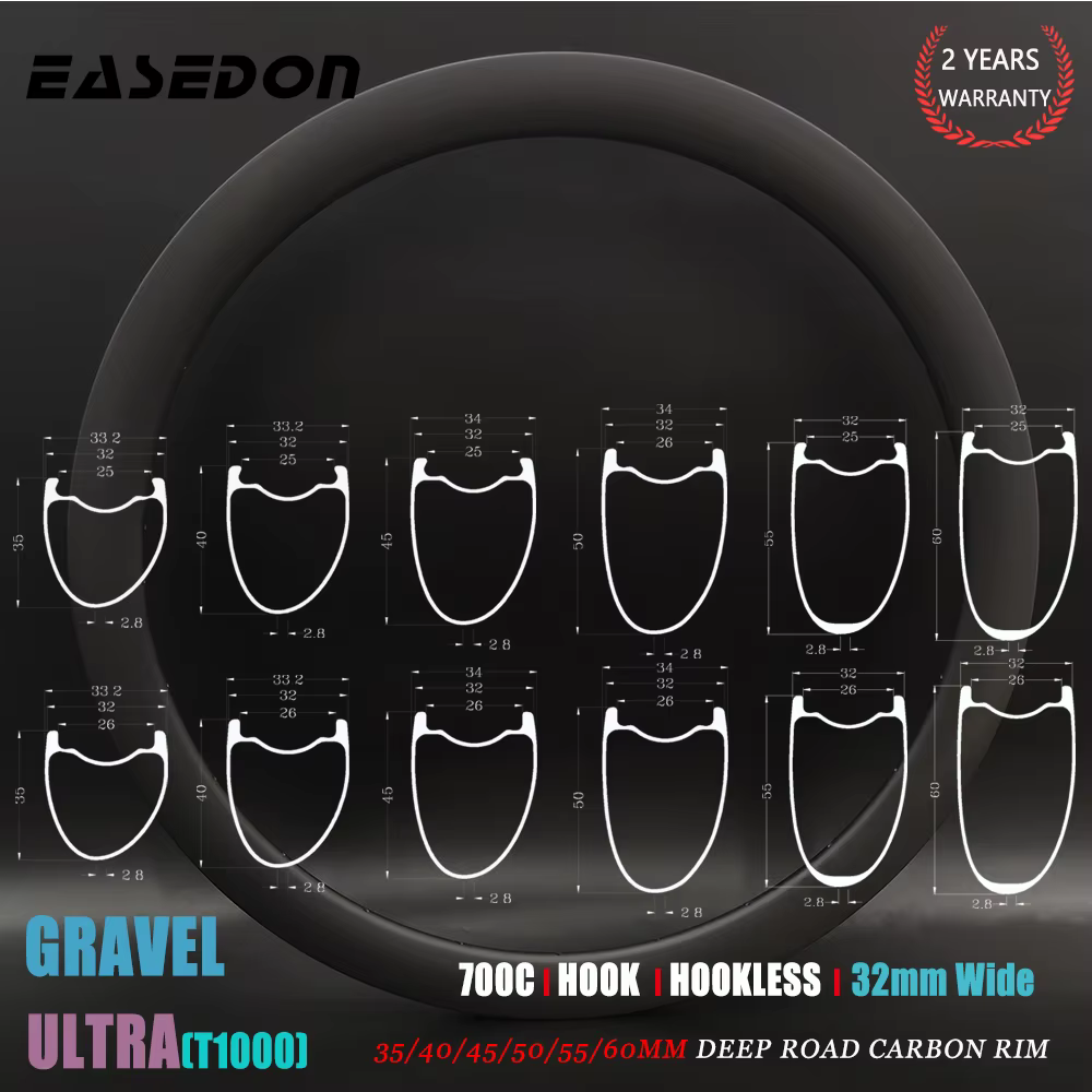 Gravier 700C 25mm intérieur 32mm de large jante en carbone Ultra asymétrie 30/35/40/45/50/55/60/65mm