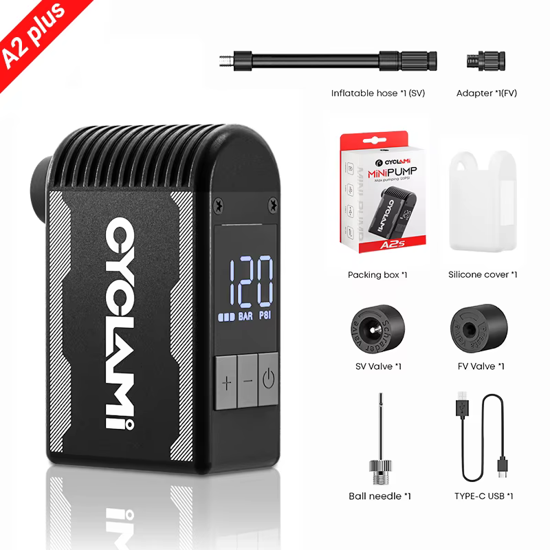 Pompe à vélo électrique portable en alliage CYCLAMI A2S 120 PSI 500 mAh, mini compresseur d'air rapi