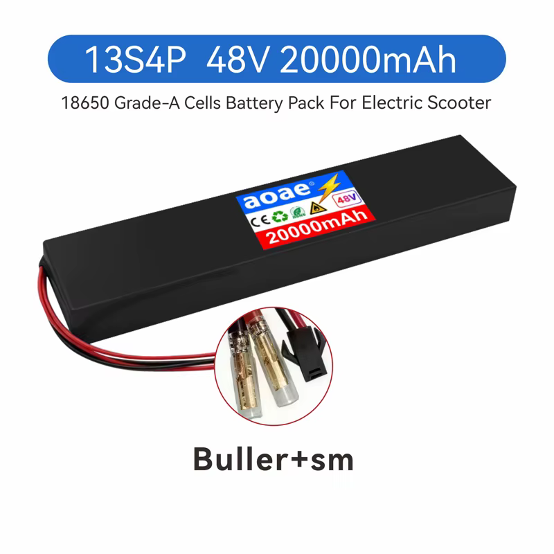 Batterie de scooter électrique 48V 13S4P 20Ah 18650 cellules de qualité A avec BMS intégré XT60 JST 
