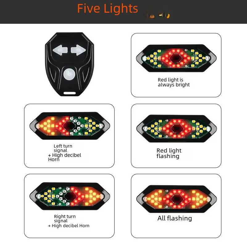Vélo Clignotant Feu arrière Feux de vélo à distance LED USB Rechargeable Lampe de vélo Sans fil Aver