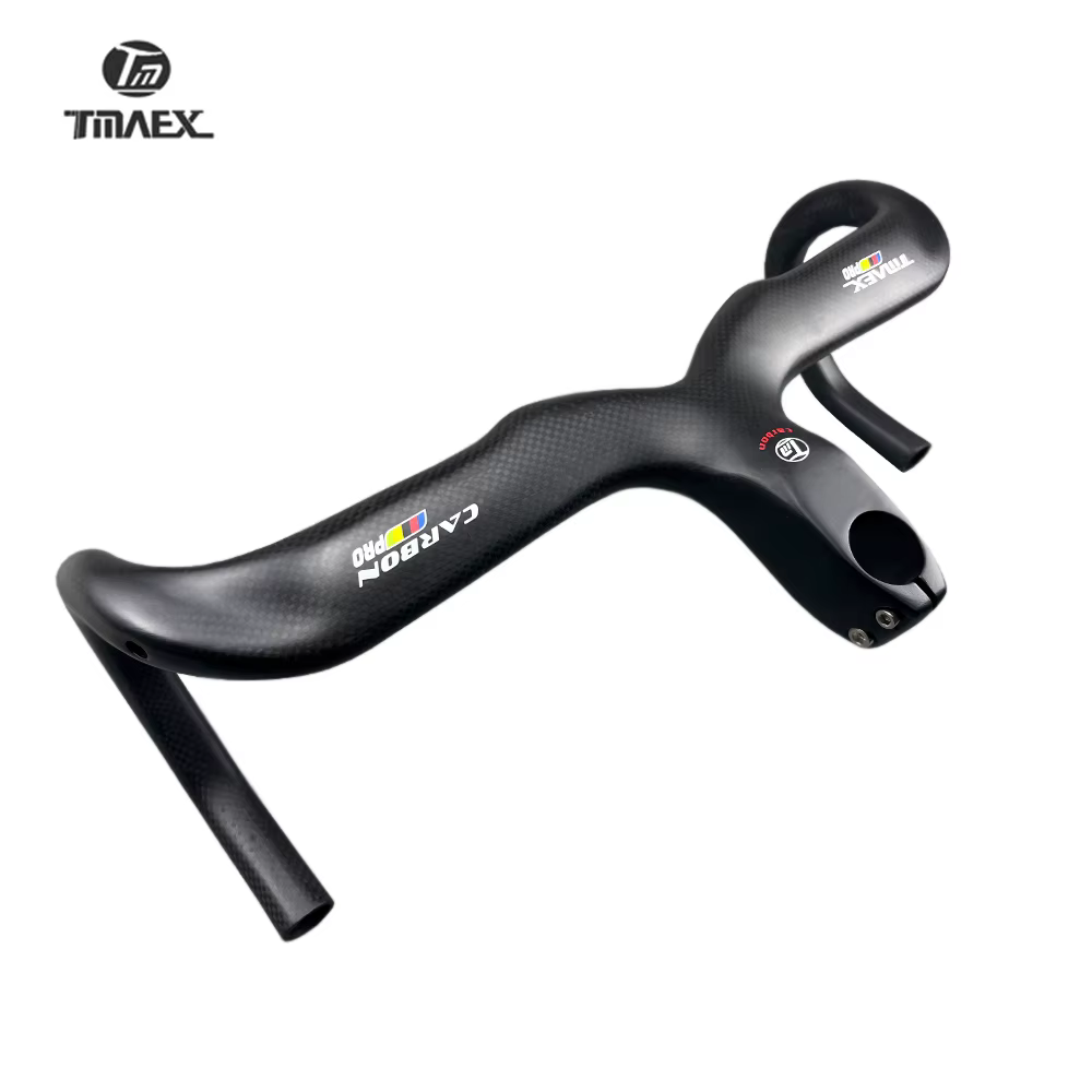 TMAEX-Guidon de vélo en carbone, ultraléger, guidon et potence intégrés, pièces de vélo de route, 3K