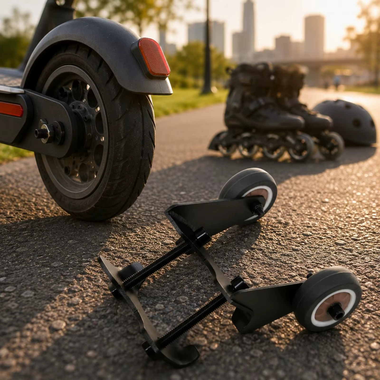 Roues de support pour trottinette sans perçage, ensemble de roues auxiliaires en métal noir, accesso