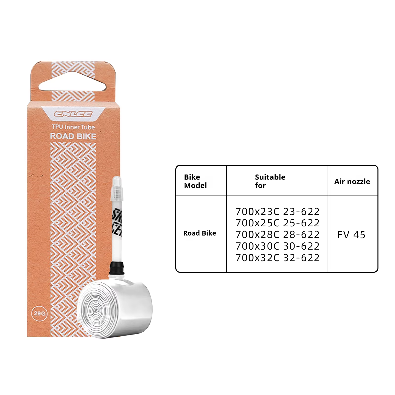 ENLEE chambre à air de pneu de vélo TPU F/V route VTT chambre à air en TPU Valve Presta 45mm 65mm 85