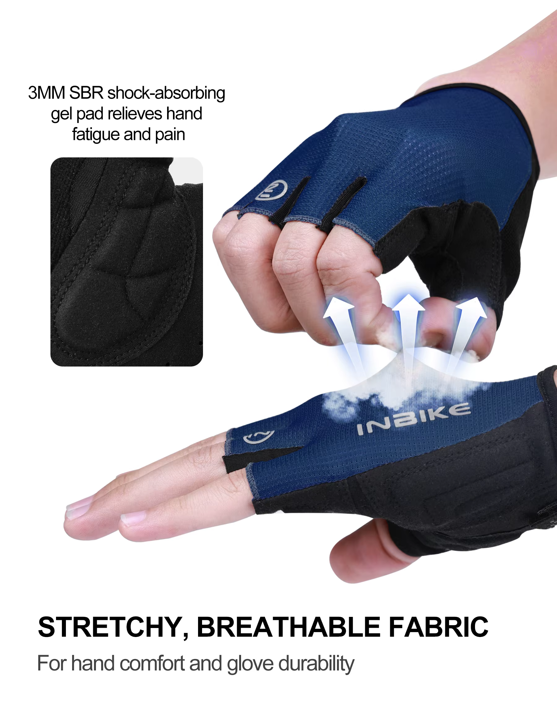 INBIKE demi doigt gants de cyclisme été gants de vélo Absorption des chocs respirant VTT gants vtt a
