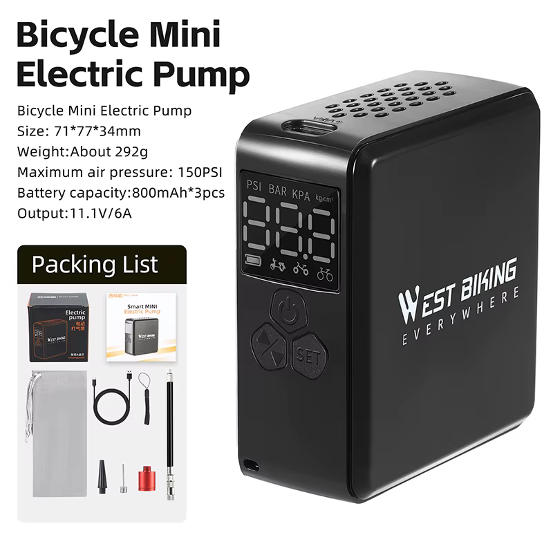 WEST BIKING – Mini pompe à Air électrique portable, avec écran LCD, gonfleur de pneus 150psi, pour m