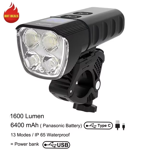 Feu de vélo 2000 Lumens 6LED feux de vélo Super lumineux pour la conduite de nuit, phare avant étanc