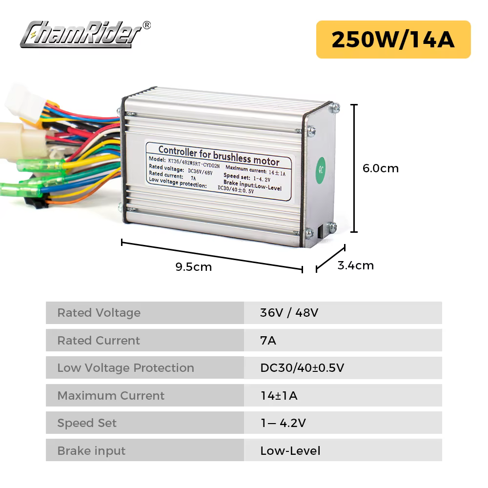 Contrôleur de vélo électrique 36V 48V, contrôleur sans capteur pour vélo électrique 250W 350W 500W 7