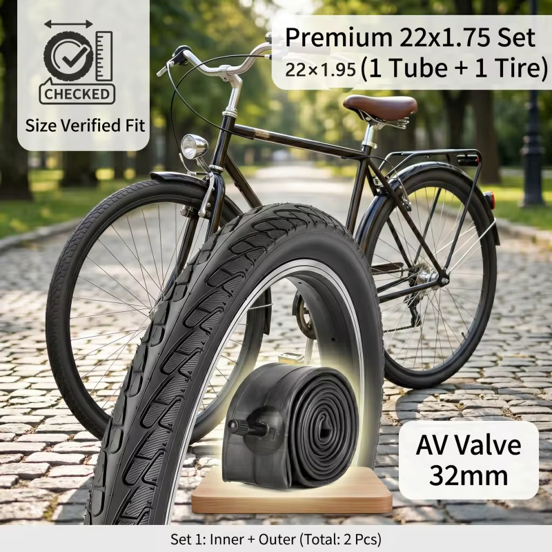 Ensemble de pneus et chambres à air pour vélo 22x1.95 22x1.75, valve Schrader AV32mm, pneu de vélo e