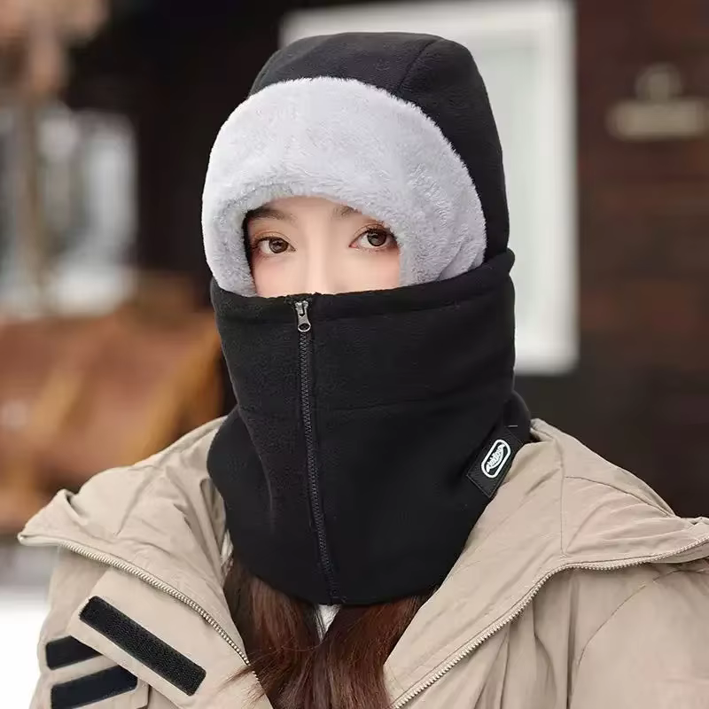 Guêtre de cou de cyclisme coupe-vent unisexe d'hiver avec conception de fermeture éclair casquette intégrée doublure thermique pour vélo équitation ski moto