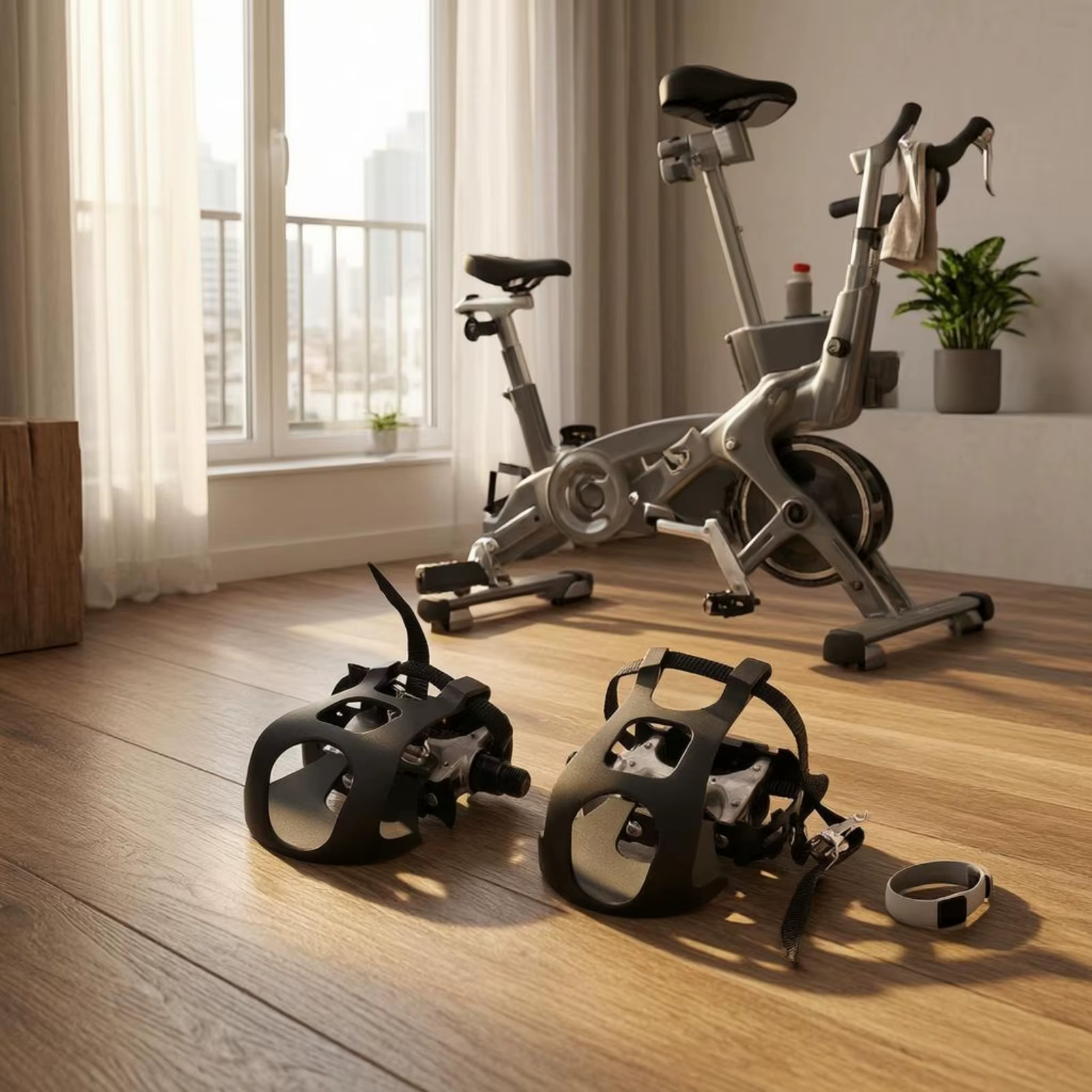 Pédales de vélo d'exercice avec Clips et sangles