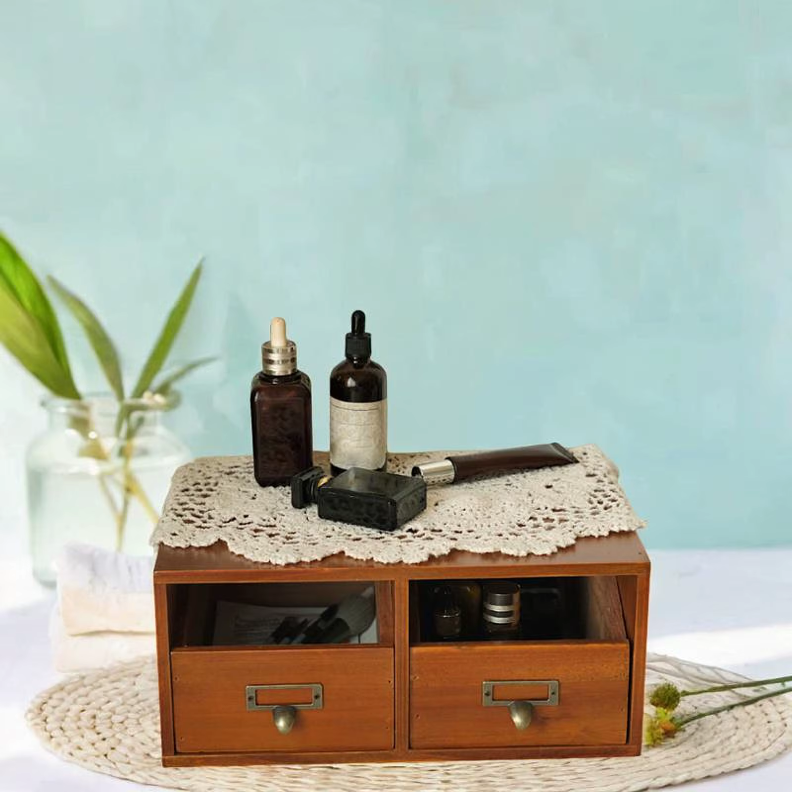 Organisateur de soins de la peau cosmétiques de maquillage en bois avec couvercle et tiroir support de bureau tiroir de vanité pour commode de comptoir de bureau à domicile