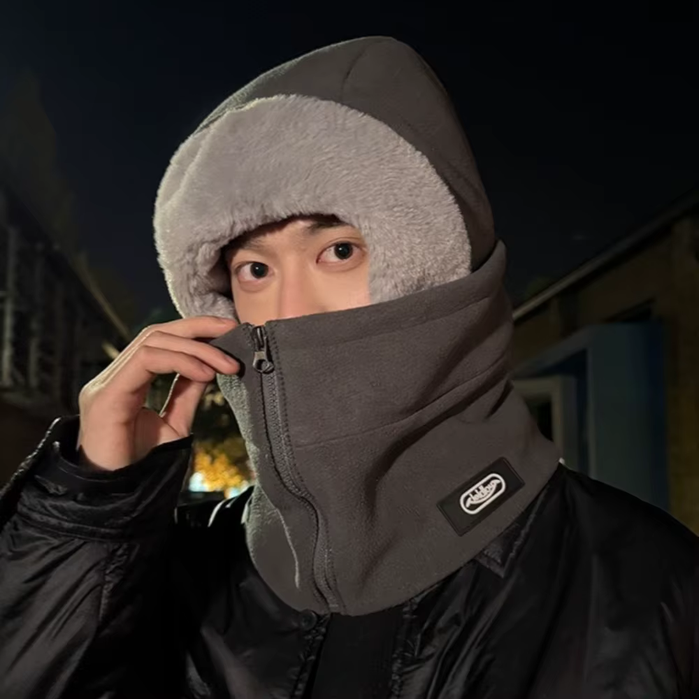 Guêtre de cou de cyclisme coupe-vent unisexe d'hiver avec conception de fermeture éclair casquette intégrée doublure thermique pour vélo équitation ski moto