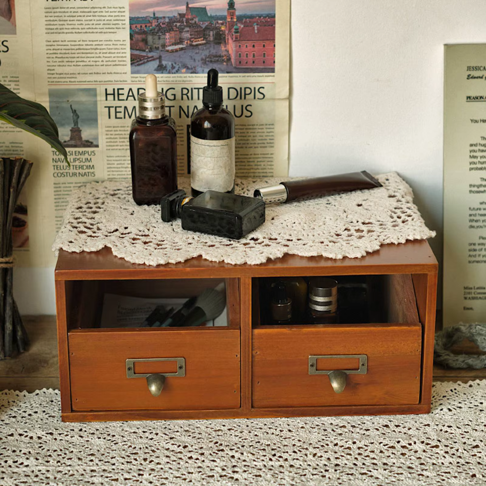 Organisateur de soins de la peau cosmétiques de maquillage en bois avec couvercle et tiroir support de bureau tiroir de vanité pour commode de comptoir de bureau à domicile