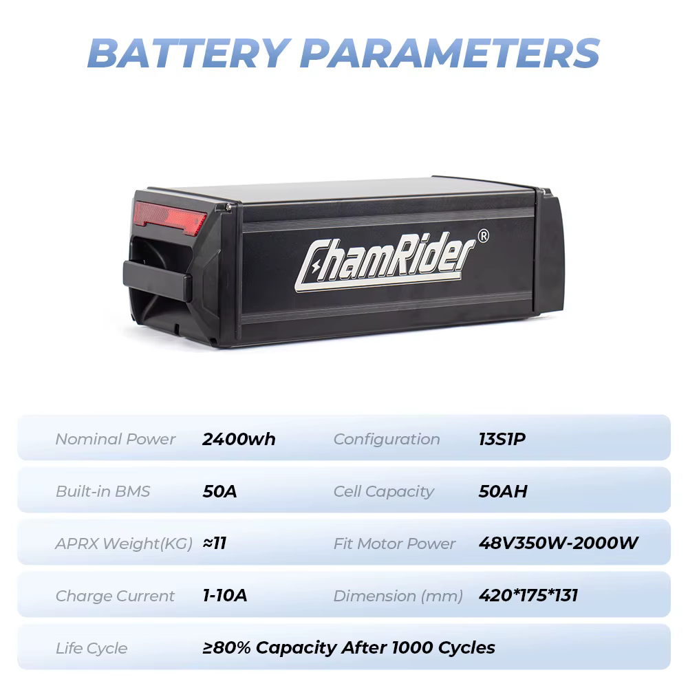 Batterie pour vélo électrique à support arrière 48 V 50 Ah – Haute capacité