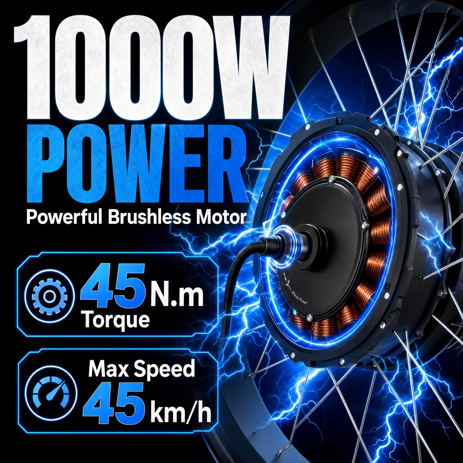 Kit de conversion de vélo électrique avec moteur de moyeu 48V 1000W pour pneus larges 20" 26" (avant/arrière) 135mm 170mm 20*4.0 26*4.0