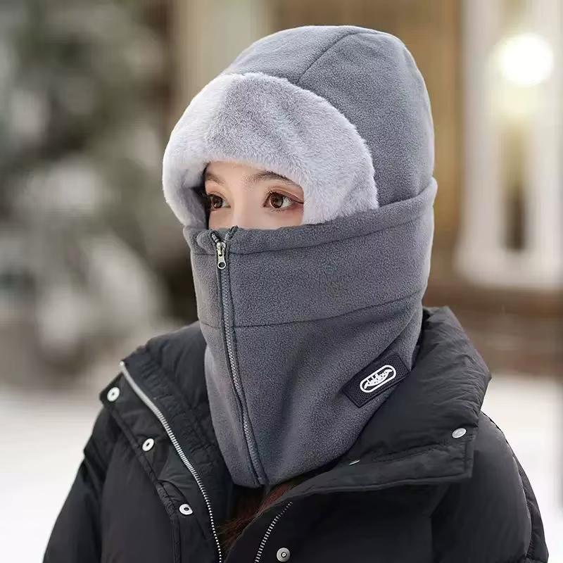 Guêtre de cou de cyclisme coupe-vent unisexe d'hiver avec conception de fermeture éclair casquette intégrée doublure thermique pour vélo équitation ski moto