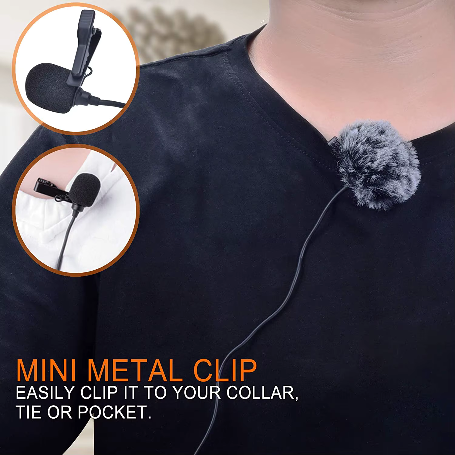 Microphone cravate cardioïde COMICA CVM-V02C 1,8 m XLR avec pince de fixation, bonnette anti-vent et filtre anti-vent pour Vlog/Interview/Diffusion