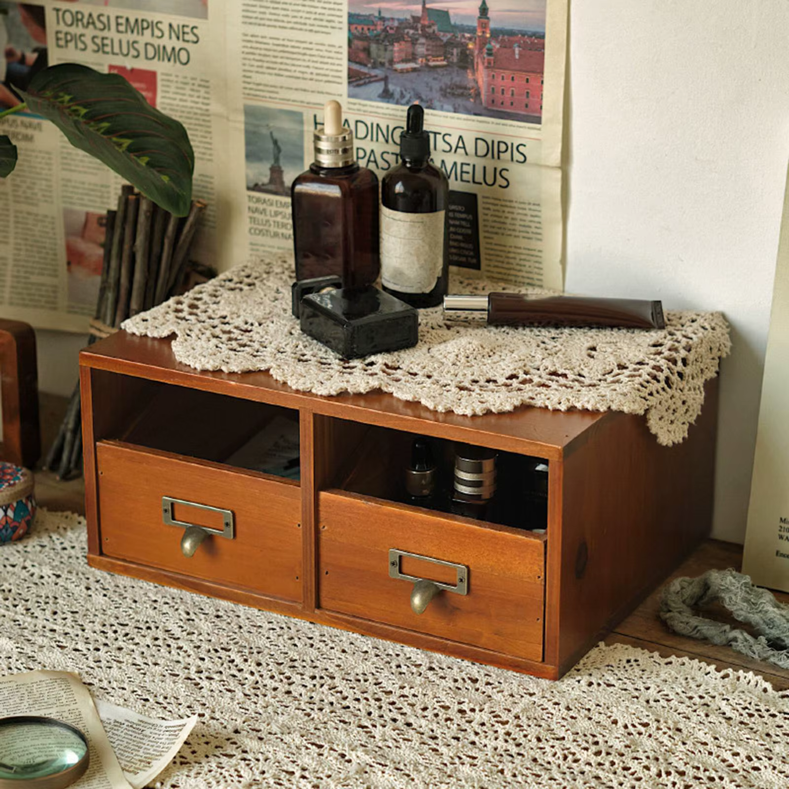 Organisateur de soins de la peau cosmétiques de maquillage en bois avec couvercle et tiroir support de bureau tiroir de vanité pour commode de comptoir de bureau à domicile
