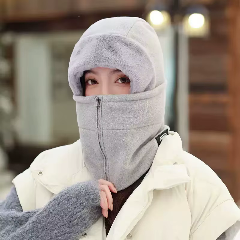 Guêtre de cou de cyclisme coupe-vent unisexe d'hiver avec conception de fermeture éclair casquette intégrée doublure thermique pour vélo équitation ski moto