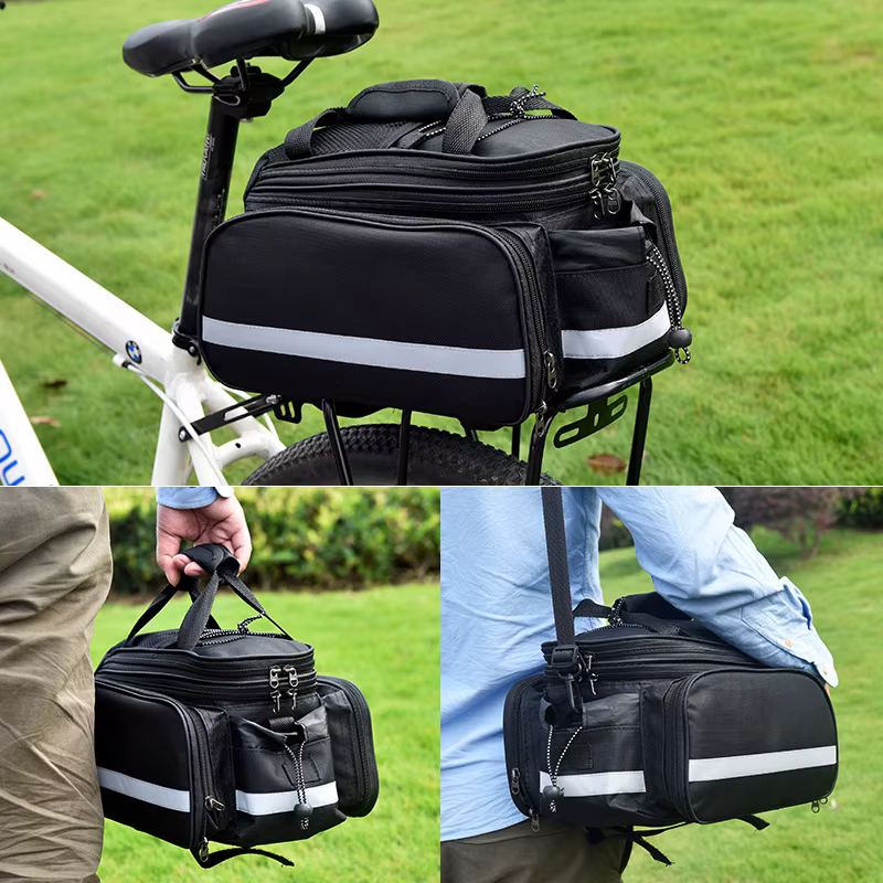 Sac de sacoche de vélo de grande capacité, sac d'étagère arrière de vélo de montagne, sac de rangement étanche pour bagages, sac de selle avec bande réfléchissante