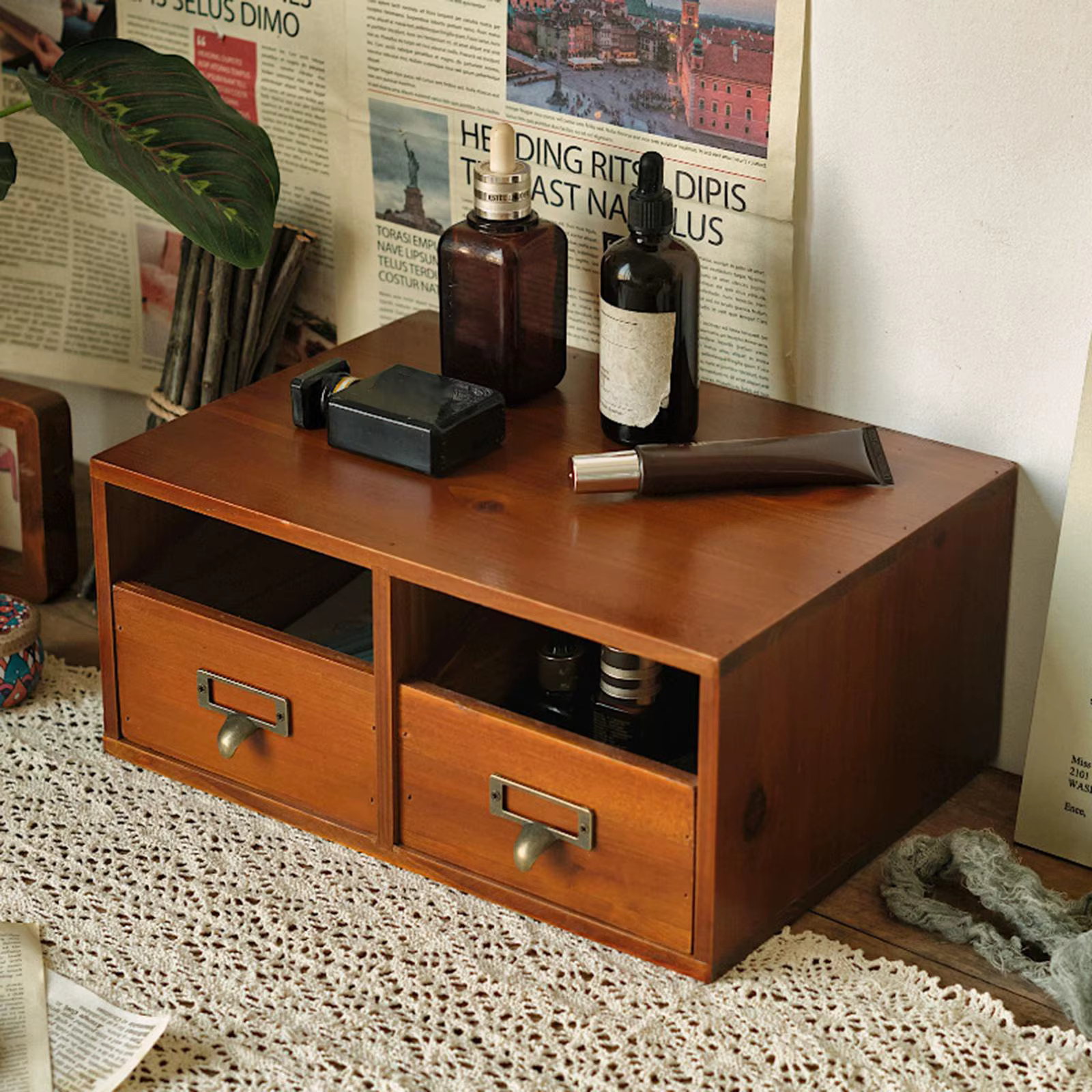 Organisateur de soins de la peau cosmétiques de maquillage en bois avec couvercle et tiroir support de bureau tiroir de vanité pour commode de comptoir de bureau à domicile