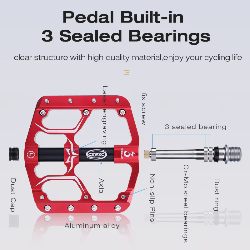 Pédales de vélo plates à 3 roulements scellés