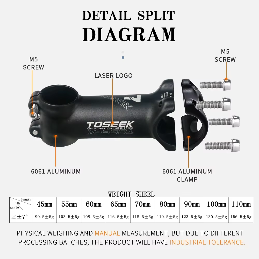 TOSEEK tige de vélo en aluminium ultralégère 7 degrés