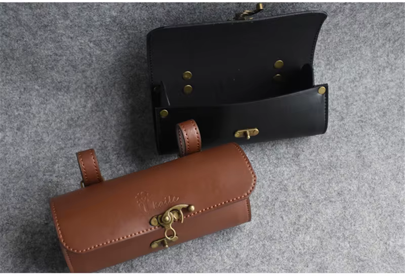 Sac de vélo rétro sac de queue en cuir sac de coussin de selle moto
