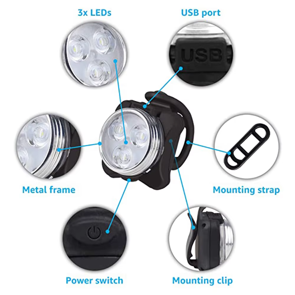 Lumiere led velo Lampe frontale de bicyclette à 3 Led