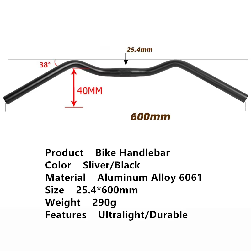 Guidon de vélo rétro en alliage d'aluminium 25.4mm x 600mm