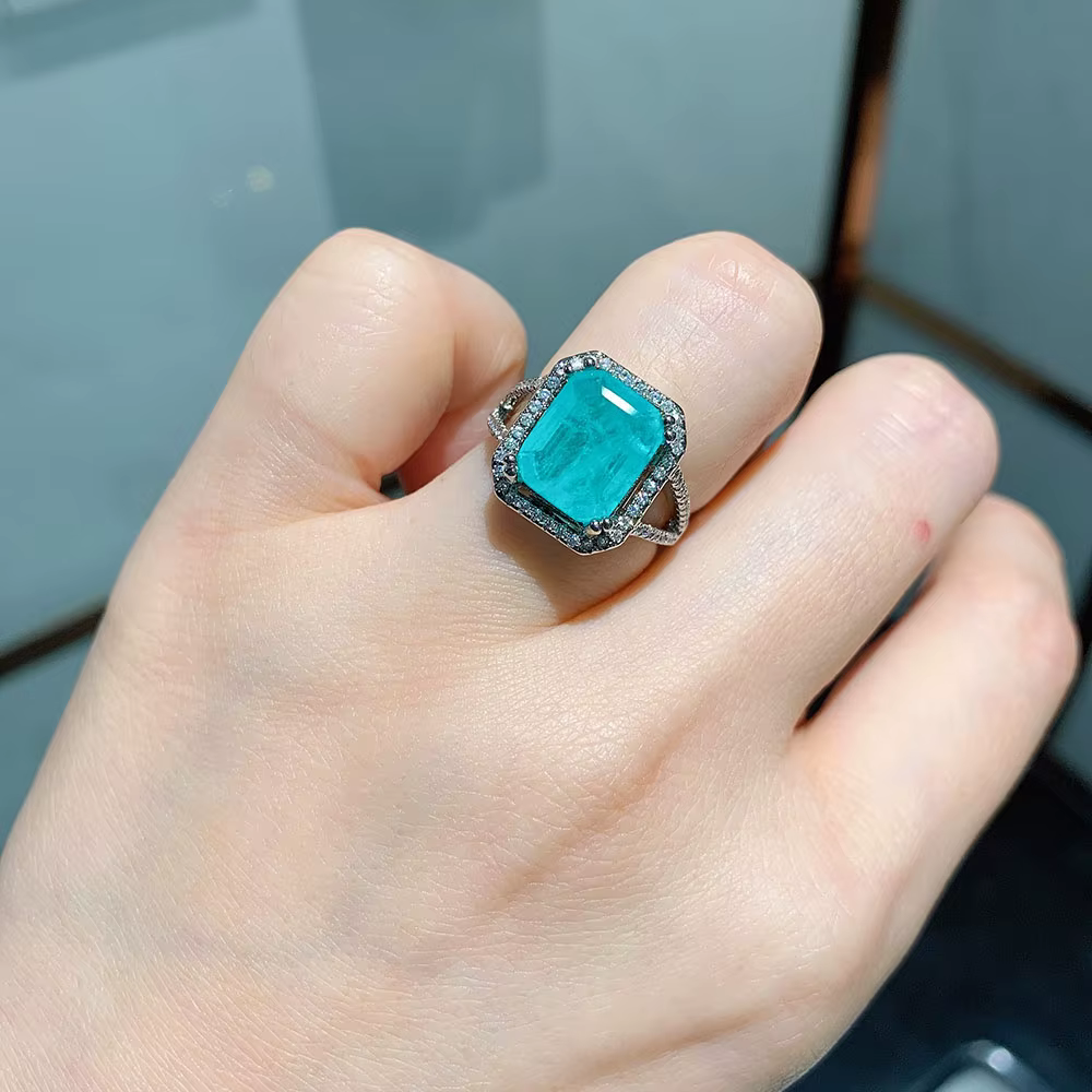 Paraiba Tourmaline Gemstone Stud Boucles d'oreilles, Bague, Collier, Bijoux fins de mariage de luxe, Accessoires vintage, Hot Gift pour les femmes