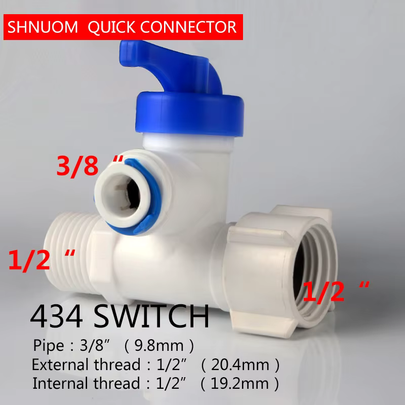 Accessoires pour purificateur d'eau : Vanne à boisseau sphérique à connexion rapide 2 points, Connecteur de commutation à filetage externe 3 points, Tuyau d'eau PE, Vanne droite à filetage interne 4 p
