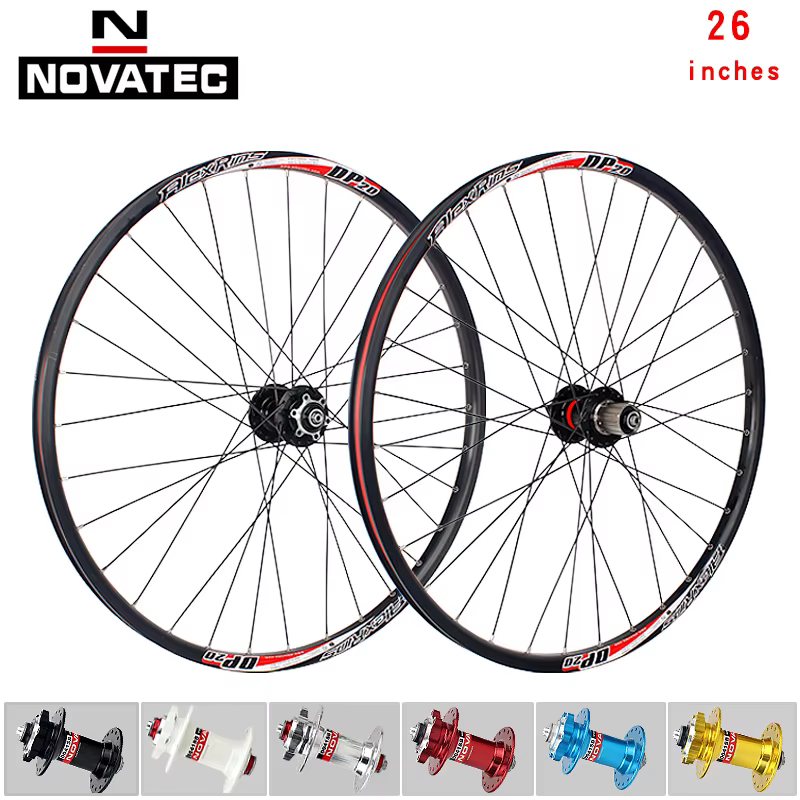 Jeu de roues de vélo de montagne Novatec 26 pouces D041/D042 4 roulements 7-11 vitesses 32H Frein à disque en alliage d'aluminium