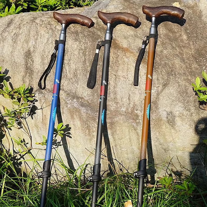 Bâtons de marche avec manche en T en bois et Fiber de carbone