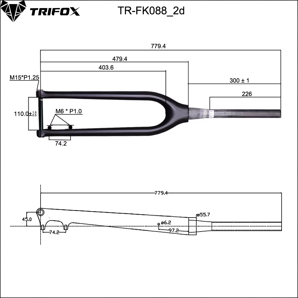 TRIFOX Horquille rigide VTT entièrement en carbone de 29 po – Steerer conique