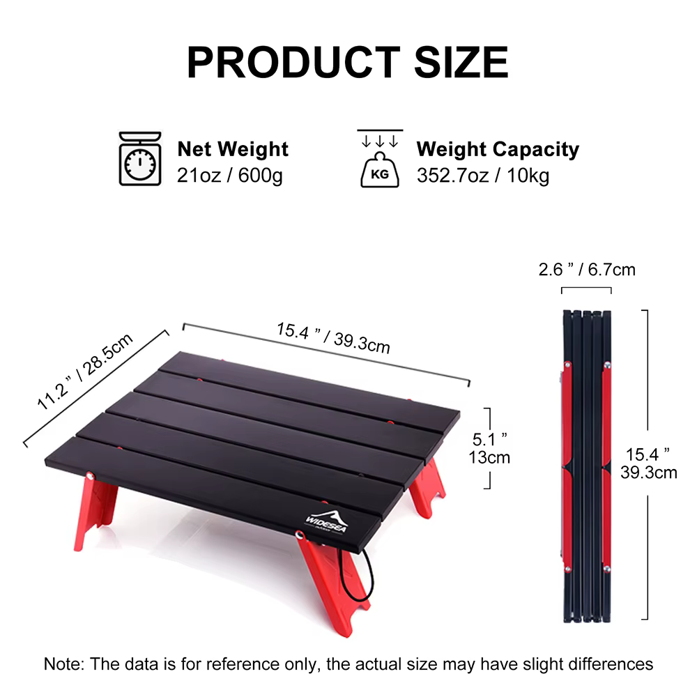 Widesea – Mini table pliante portable pour camping, pique-nique en plein air, barbecue, vaisselle, bureau d'ordinateur pliable ultra léger