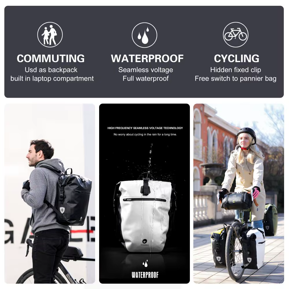 Rhinowalk – sac de vélo 100% étanche, grande capacité de 27l, multifonctionnel, porte-bagages arrière, sacs de cyclisme