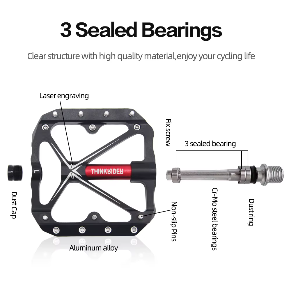 Pédales de vélo plates vtt route 3 roulements scellés