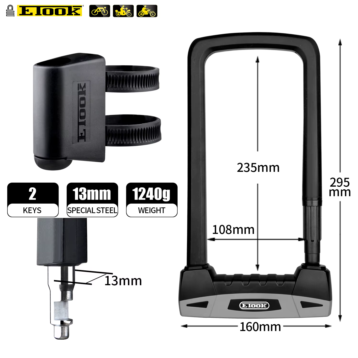 Etook-Serrure u-lock antivol pour vélo
