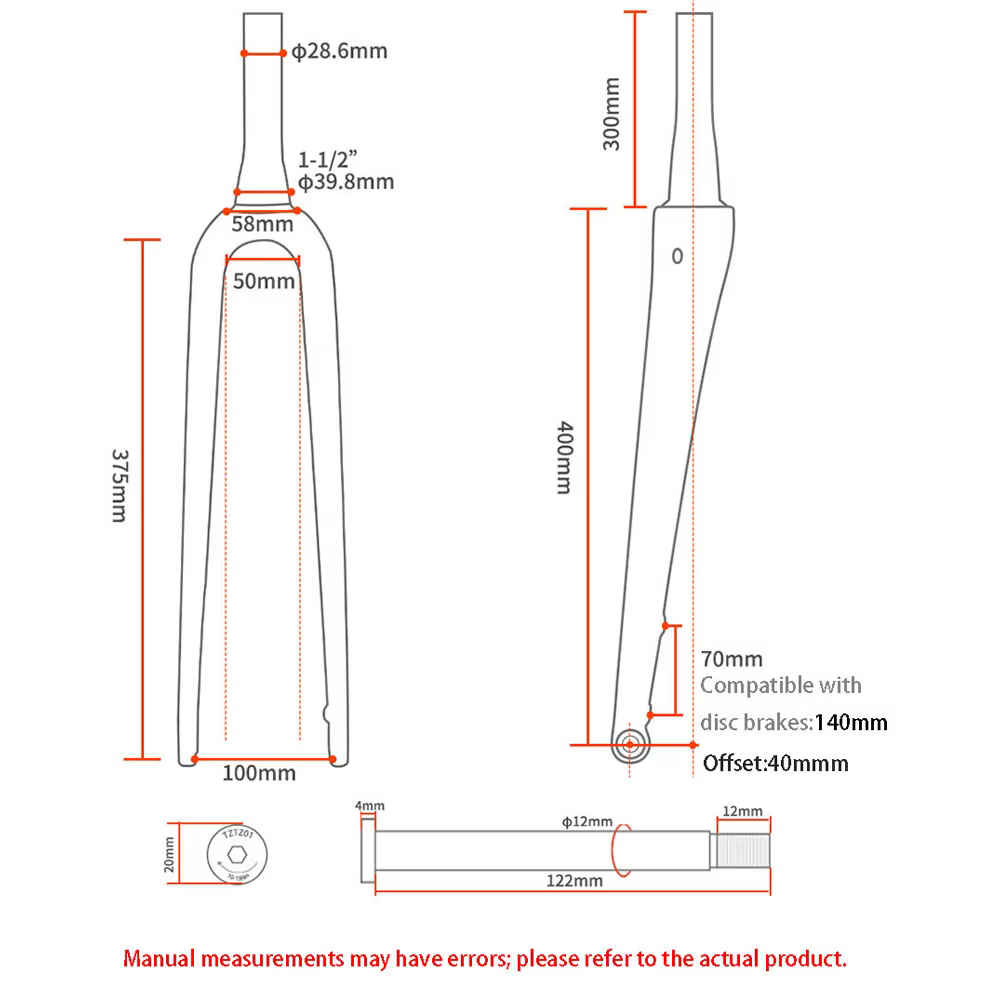 TOSEEK vélo fourche avant en Fiber de carbone gravier