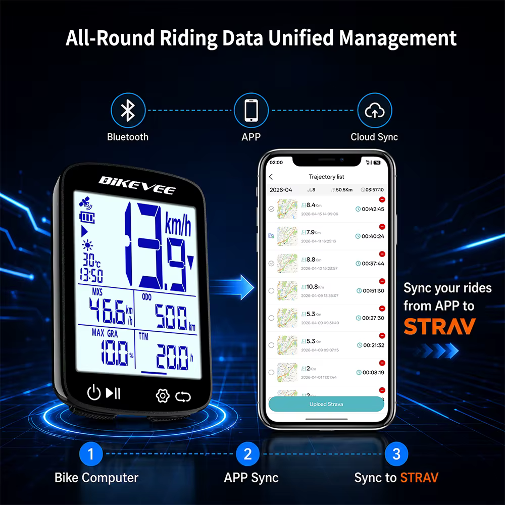 Ordinateur de vélo GPS rechargeable sans fil