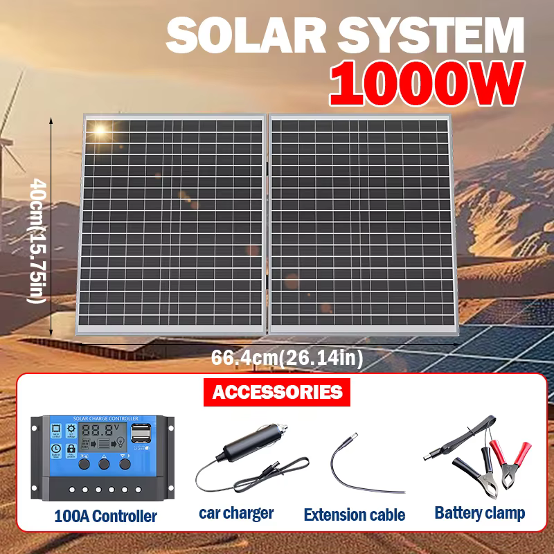 Conception pliable de panneau solaire de 1000 W avec centrale électrique portative à haute efficacité de sortie de 12 V