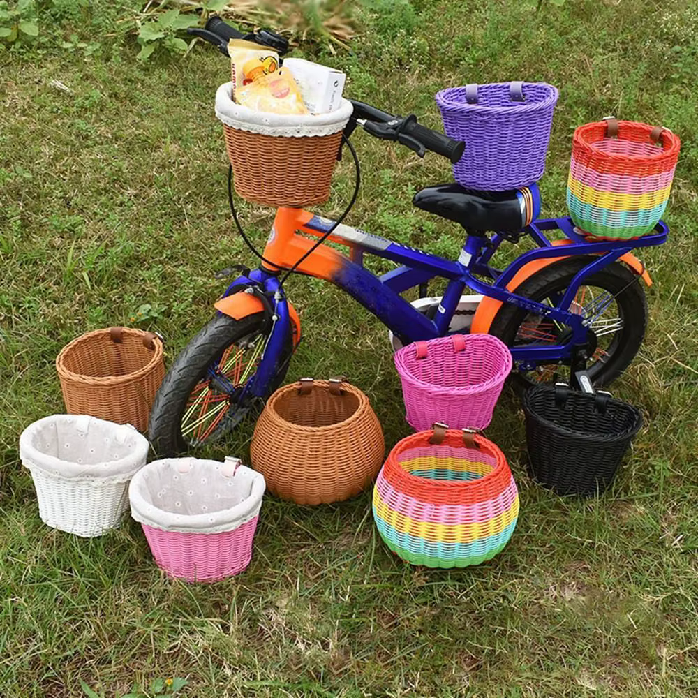 Nouveau panier de vélo en rotin et osier pour enfants avec ceinture