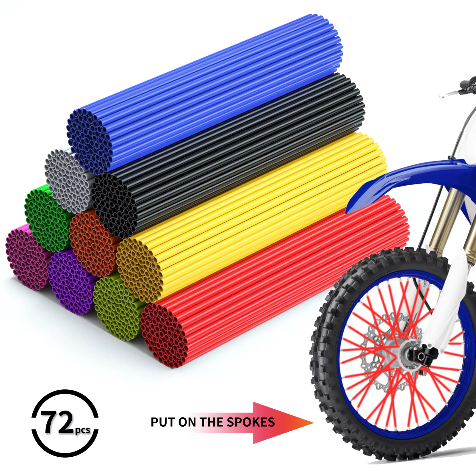 72 pièces enveloppes de protection de rayons de roue de vélo 24 cm Kit d'enveloppe