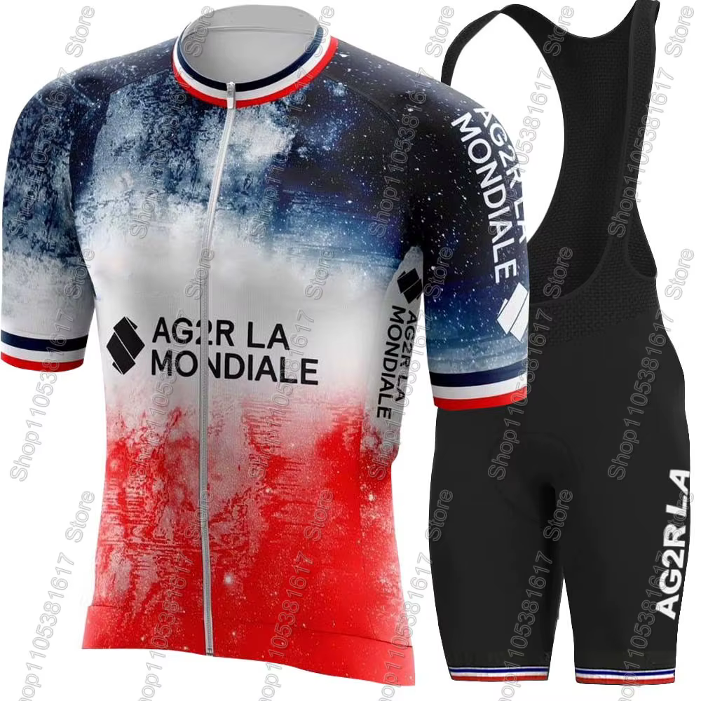 Ensemble Maillot et Cuissard Cycliste Ag2r France Team 2026 – Tenue Complète Vélo de Route et VTT