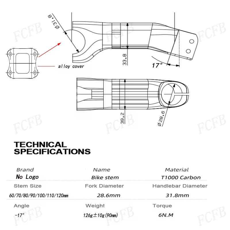 Tige de guidon en carbone ITM -17 ° -10 °