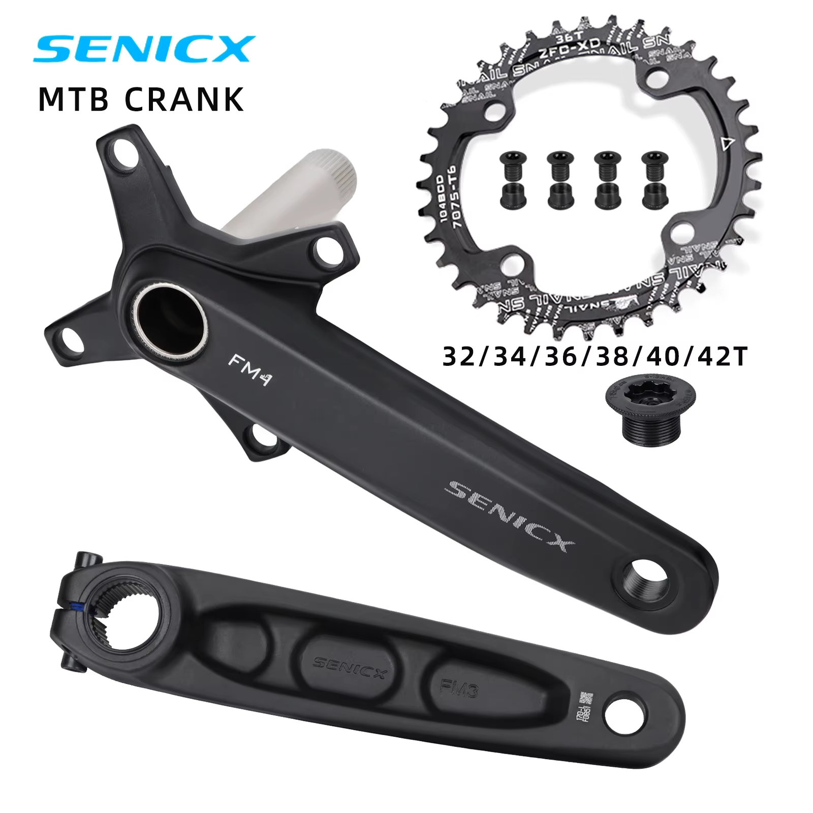 SENICX pédalier de vélo 170mm 104BCD chaîne unique 32T/34T/36T/38T/40T/42T 8/9/10/11/12 vitesses manivelle creuse